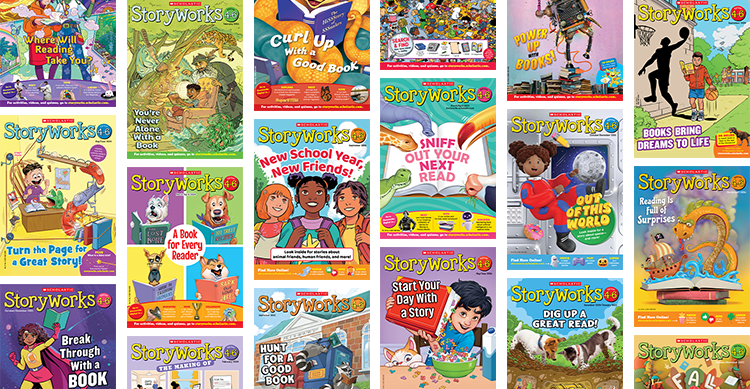 Collage of Storyworks magazine covers with reading and literacy themes