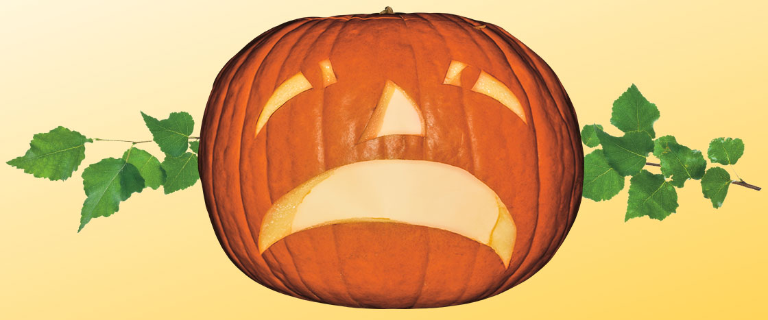 Jack-o&apos;-lantern with an upset expression