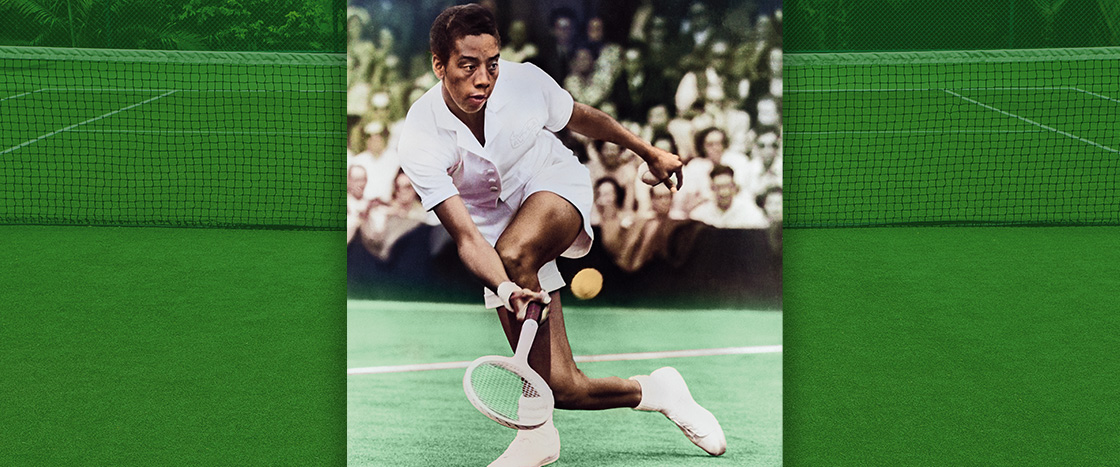 Photo of Althea Gibson playing tennis