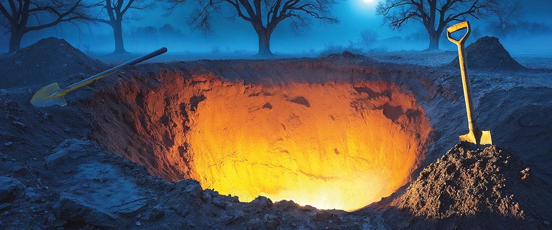 Image of a large hole surrounded by some shovels