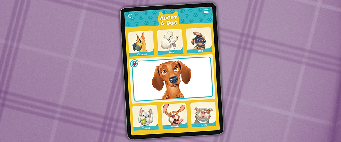 Image of an "adopt a dog" app